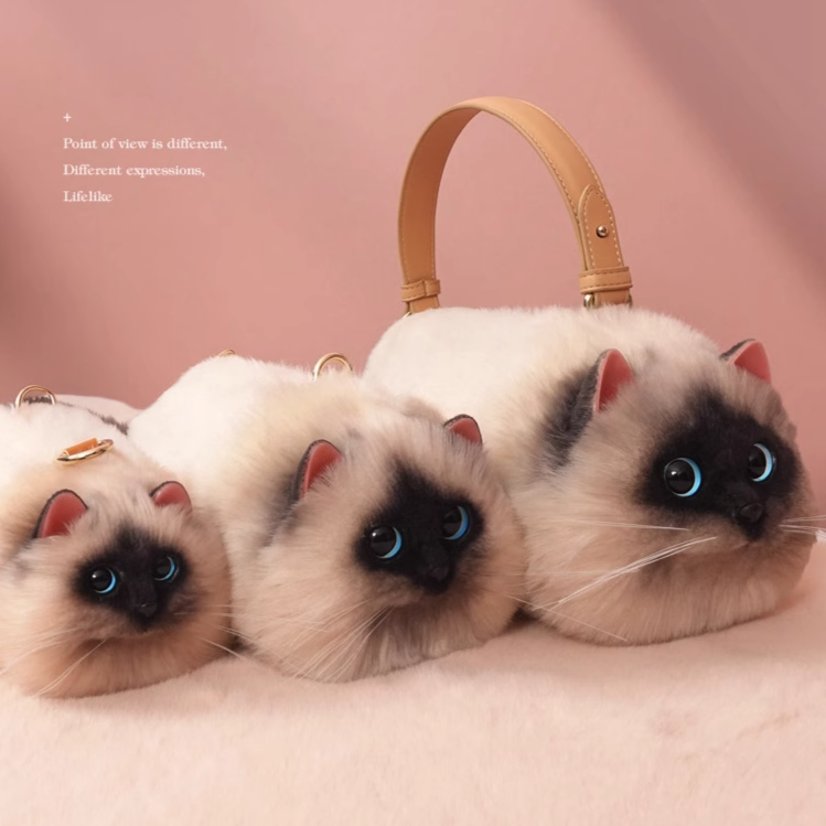 リアルな猫ちゃん ハンドバッグ ( シャム猫、バリニーズ)