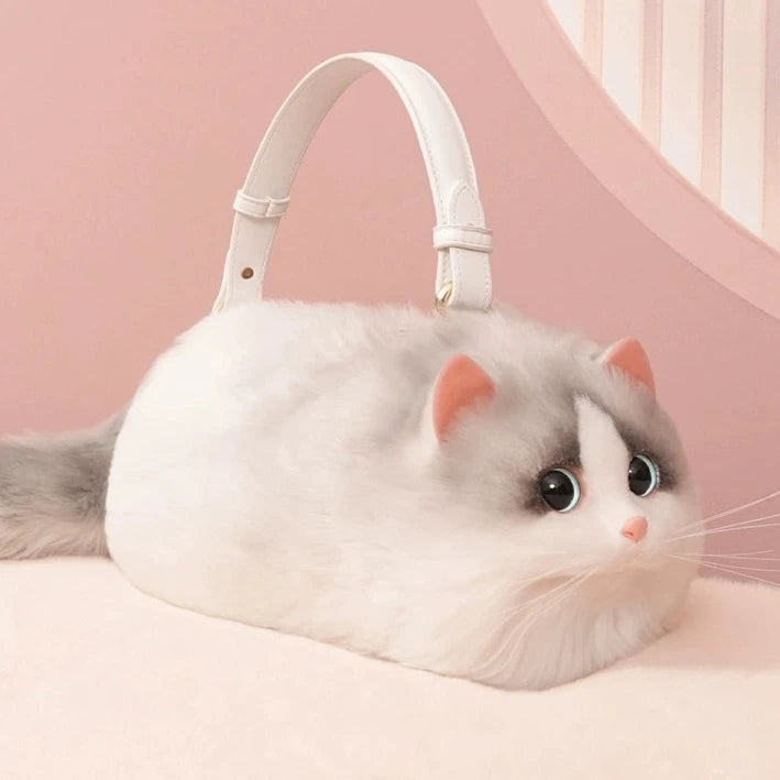 リアルな猫ちゃん ハンドバッグ ハチワレ シルバー×ホワイト – Oh MY CAT リアルな猫ちゃん ハンドバッグ ハチワレ シルバー×ホワイト – Oh MY CAT
