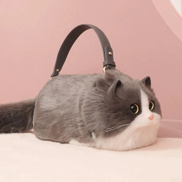 リアルな猫ちゃん ハンドバッグ ハチワレ ブラック×ホワイト